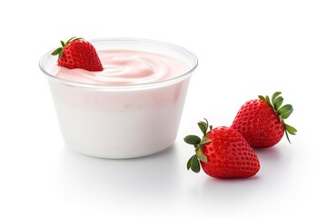 Isolated white bowl of strawberry yogurt with plastic pot
