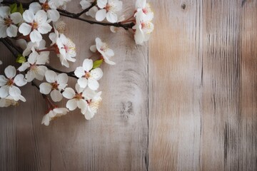 Fototapeta na wymiar Rustic Elegance: A Spring Blossom on Wood Background