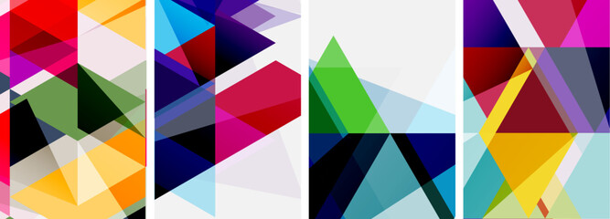 Colorful bright triangles with various colors and transparencies. Vector illustration For Wallpaper, Banner, Background, Card, Book Illustration, landing page