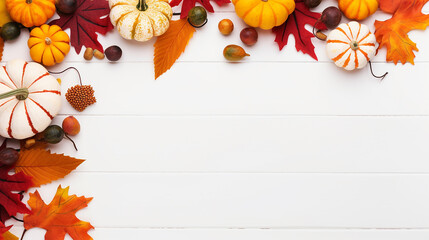 festive autumn decor from pumpkins berries and leaves on white background