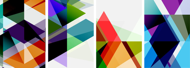 Colorful bright triangles with various colors and transparencies. Vector illustration For Wallpaper, Banner, Background, Card, Book Illustration, landing page