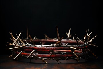 Jesus crown of thorns on dark background with window light suitable for Christian background and Easter concept
