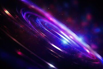 Abstract background with defocused blue and purple color flecks illuminated by neon lights and lens flare overlay