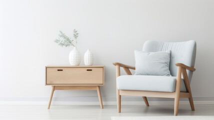 Modern living room interior composition with fluffy armchair