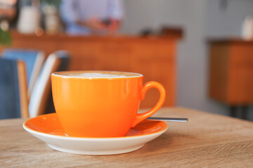 Coffee cup on wood table 