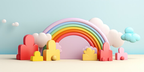  baby product display podium banner with cute rainbow