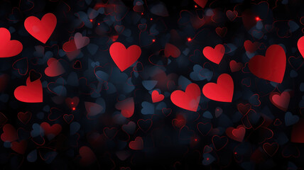 Beautiful valentines day background with red hearts on black background