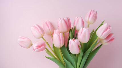 Obraz na płótnie Canvas Light pink tulip bouquet on a plain background
