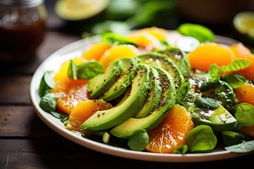 Zelfklevend Fotobehang Citrus and avocado salad with lime honey dressing © The Big L