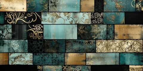 Black and teal color patterns and design fabrics and wallpapers