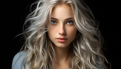 Fototapeta premium Beautiful blond woman with long hair looking sensually at camera generated by AI