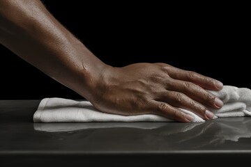 Individual utilizing a towel to thoroughly dry their hands subsequent to handwashing within the confines of their personal residence emphasizing proper hygiene and meticulous hand ca - obrazy, fototapety, plakaty