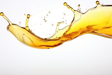 Oil whether it is used for car engines or cooking purposes like olive or vegetable oil being poured and forming bubbles with a white background - obrazy, fototapety, plakaty