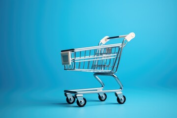 Shopping cart with no items blue backdrop