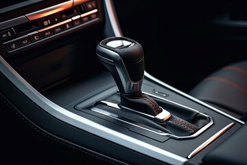 Shift details of car s modern automatic transmission lever - obrazy, fototapety, plakaty