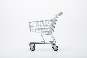 Shopping cart left empty on white background Symbolizes abandoned shopping