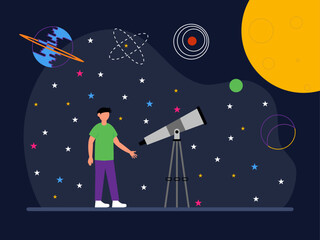 Obraz premium Research in outer space. Outer space and astronaut vector illustrations.