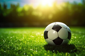Fototapeta na wymiar Soccer ball prepared in stadium for game