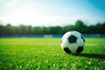 Soccer game setup with green field ball