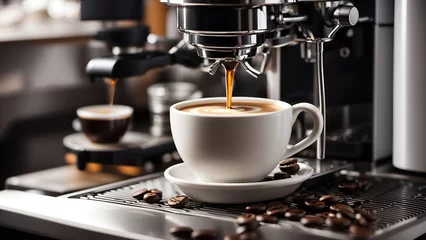 Foto op Plexiglas espresso coffee machine dripping coffee liquid into a coffee cup © Gigih