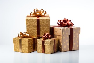 Obraz premium White background with Christmas gift boxes