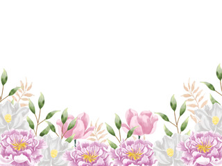 Purple Peony and White Jasmine Watercolor Flower Background