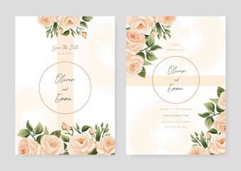 Beige rose modern wedding invitation template with floral and flower. Wedding invitation floral watercolor card background