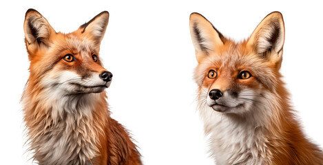 Fototapeta premium PNG Set of fox portrait isolated on transparent background