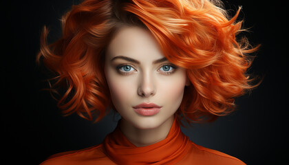 Beautiful woman with long, curly blond hair, looking sensually at camera generated by AI