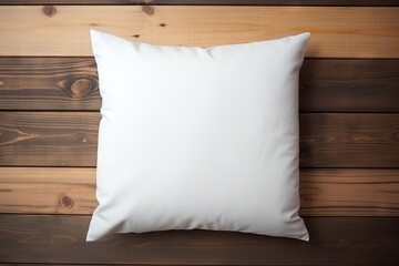 Mock up of a white pillow on a wooden floor
