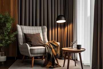 Modern living room with armchair and table