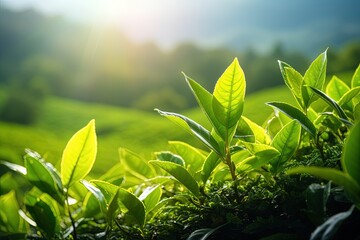 Munnar Kerala India s tea plantations with green tea bud and leaf freshness - obrazy, fototapety, plakaty