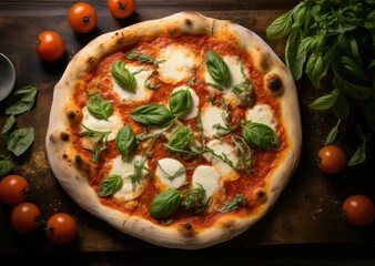 Napoli tomato sauce mozzarella and basil on top view Pizza Napoletana