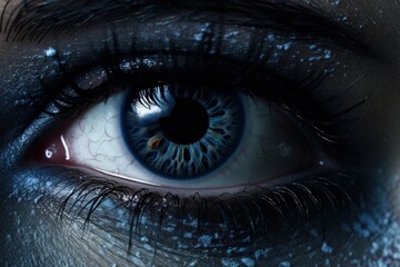 Mysterious eye emerges from dark - obrazy, fototapety, plakaty