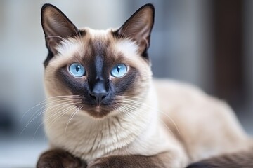 Playing with a Thai cat an old style siamese Close up of its face