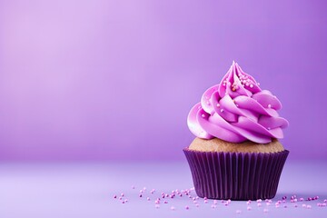 Purple cupcake with space to side for birthday writing