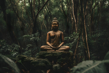 Buddha statue meditation in jungle