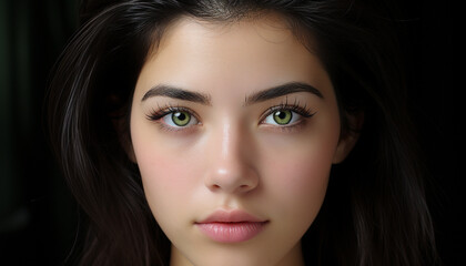 Beautiful young woman with brown hair and brown eyes generated by AI