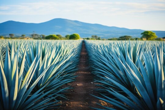 Tequila industry concept with blue agave plantation