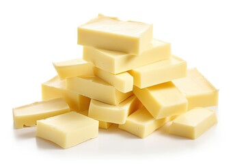 Butter slices on white background
