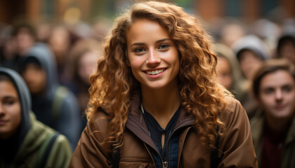 Fototapeta premium A group of young adults smiling outdoors generated by AI