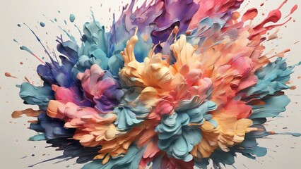 Abstract Floral Bloom: A Vibrant Explosion of Multicolored Paint on a Light Background