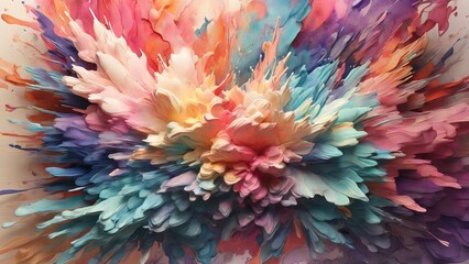 Dynamic and Vibrant Explosion of Colors: An Abstract Floral Bloom with Multicolored Petals Bursting Outwards in a Mesmerizing Pattern