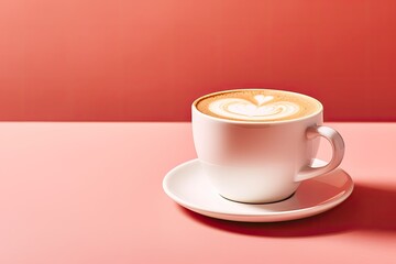 Cappuccino with milk and foam on a pink background