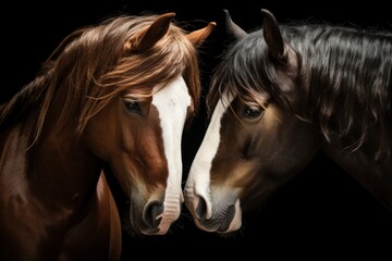 Obraz premium Two enamored horses depicted on a black backdrop