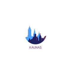 Kaunas cityscape skyline city panorama vector flat modern logo icon. Lithuania emblem idea with landmarks and building silhouettes. Isolated blue graphic