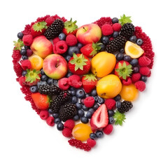 Naklejka na ściany i meble Heart shape made of different fruits and berries isolated on white background