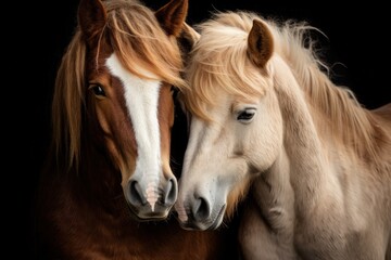 Two horses showing friendship through an embrace