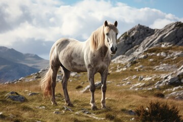 Untamed horse in serene French mountain scene