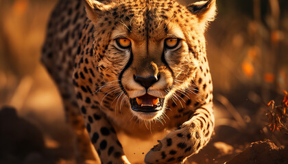 Majestic cheetah walking in the African wilderness generated by AI - obrazy, fototapety, plakaty